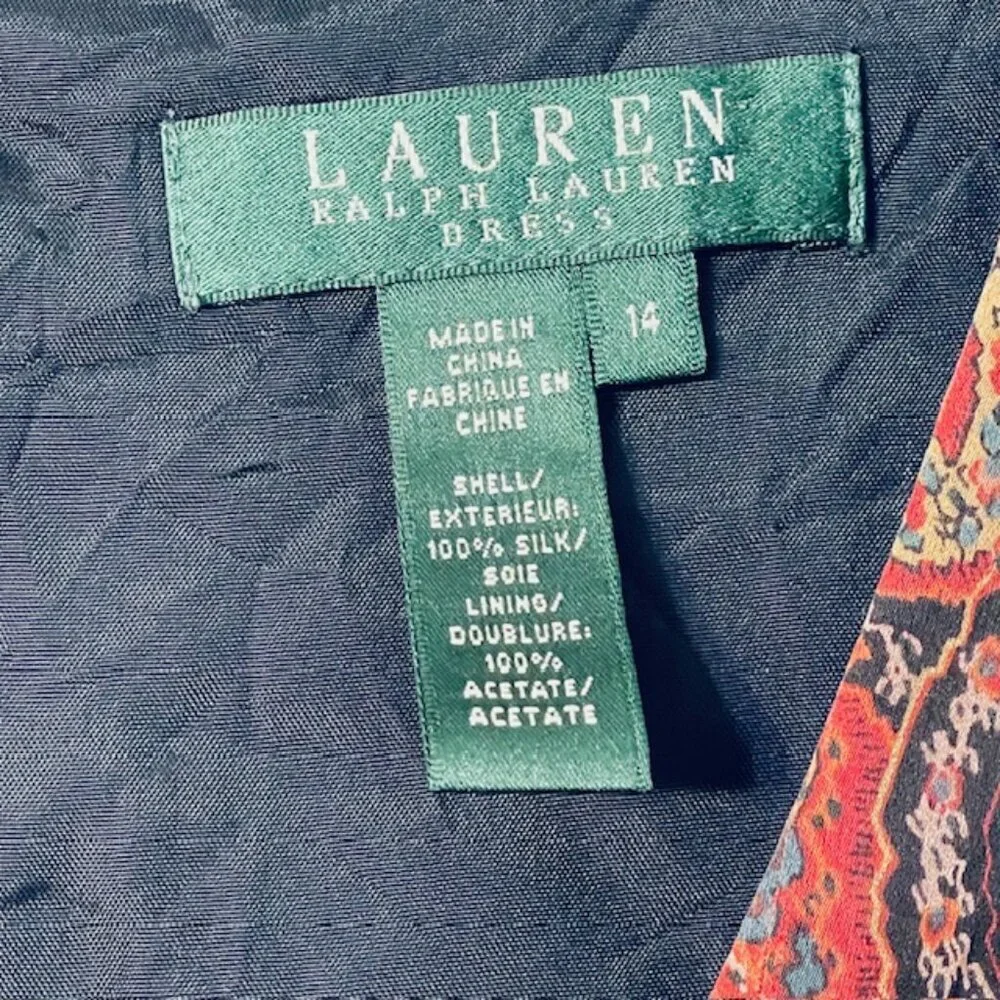 Lauren Ralph Lauren Silk Dress Paisley Plaid Wrap Style Midi Sleeveless 14